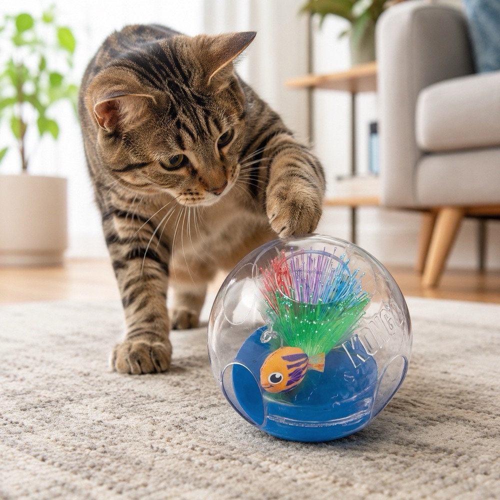 KONG Bat-A-Bout Glow Aquarium Interactive Cat Toy Catnip Fiber Optic NIB CA465